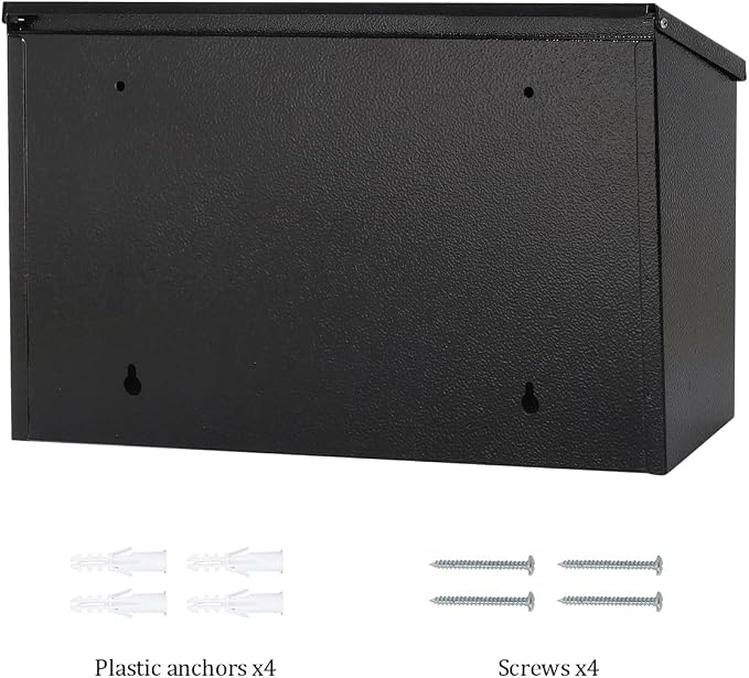 Wall-Mount Mailbox for Outside,Large Capacity Mail Box Waterproof and Rust-Resistant, Galvanized Steel Metal Post Box, Mailboxes for House, 15.7"x9.9"x4.9" Black
