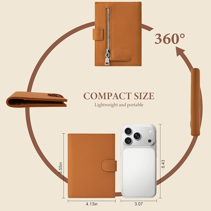 Genuine Leather Passport Holder for Women Men, Hidden Airtag Pocket, RFID Blocking, Zippered Coins Pocket & Cash Compartment Travel Gifts Essentials Passport Cover Case - Yellowish-brown