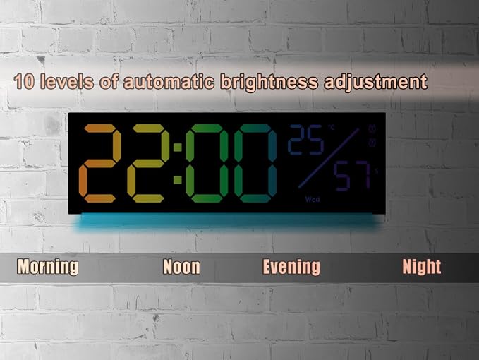 11-Inch LED Digital Wall Clock with RGB Flowing Light, Seconds,Date,Time,Temperature｜Large Clear Display, Countdown Timer,Dual Alarms,Remote Control｜Silent Modern Clock for Bedroom, Living Room,Office
