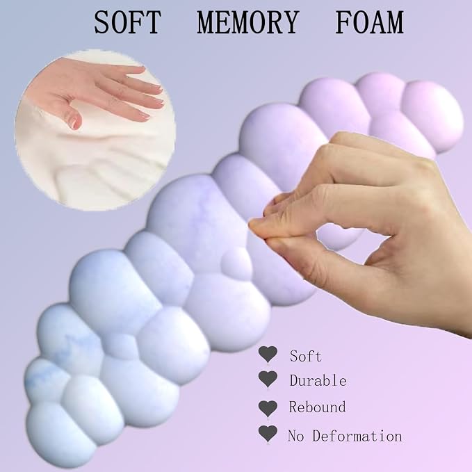 Cloud Wrist Rest Keyboard Ergonomic Mouse Pad with Wrist Rest for Keyboard and Mouse Pad Set Memory Foam PU Base Wrist Support for Computer Gaming Home Office Relief Pain Gradient Blue Pink