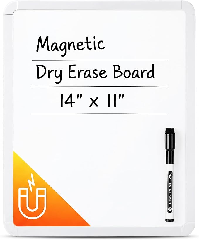 Mr. Pen- Dry Erase Board, 14” x 11”, White Frame | Includes Black Dry Erase Marker, Small Mini White Board for Students, Fridge, Wall, Locker, Double Sided Tapes Included