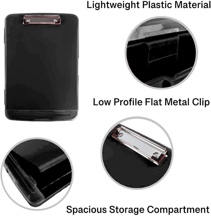 Super Z Outlet Slim Plastic Nursing RN Style Lightweight Coaches Clipboard with Open Foldable Storage, Classroom Teacher College Size (9.5" x 14") (Black, 9.5" x 14")