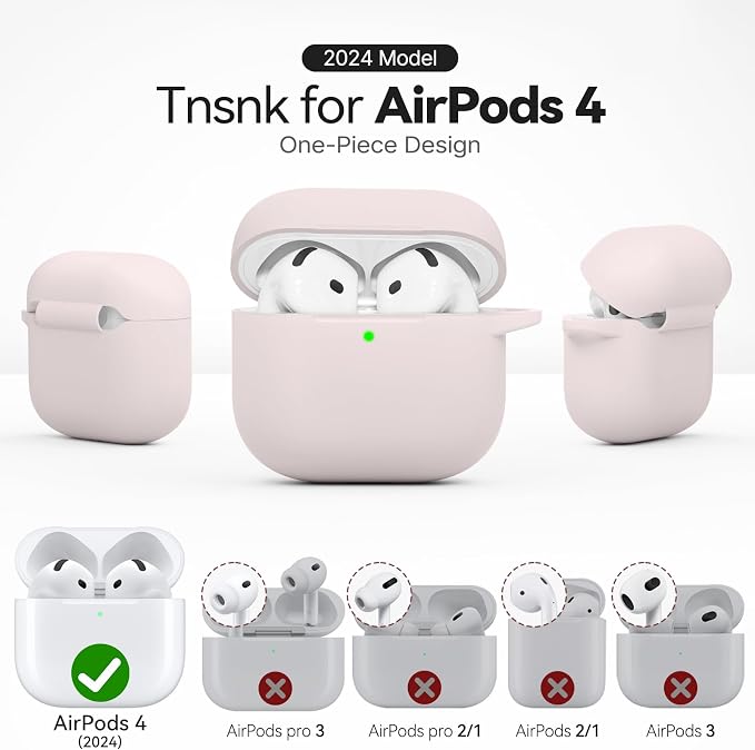 for AirPods 4 Case, TNSNK Silicone AirPod 4 Case Cover Compatible with Apple Airpods 4th Gen, Shockproof Protective Cases for Women Girly with Cleaner Kit and Keychain, Front LED Visible