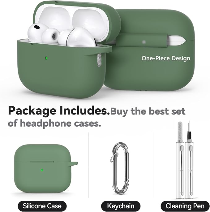 Ljusmicker for AirPods Pro 3 Case 2025 with Cleaner Kit,Sprout Green | Soft Silicone Protective Cover for Apple AirPod Pro 3rd Generation Case with Keychain for Women Men,Shockproof