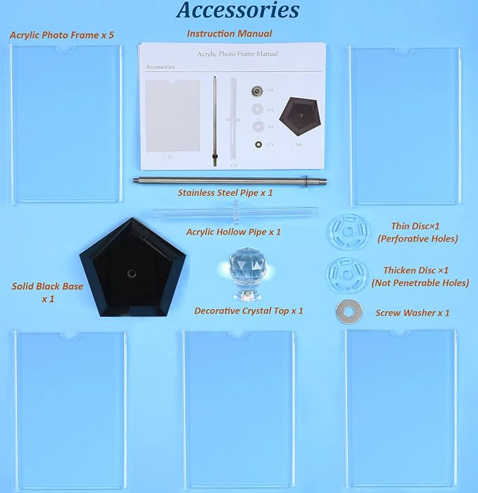 ZEEYUAN Rotating Acrylic Photo Frame DIY Multiple Picture Frame 5 Double Sides/Insert 10 Pcs of 4x6 Inch Photos,360° Rotation Windmill Picture Frame Desktop Photo Display