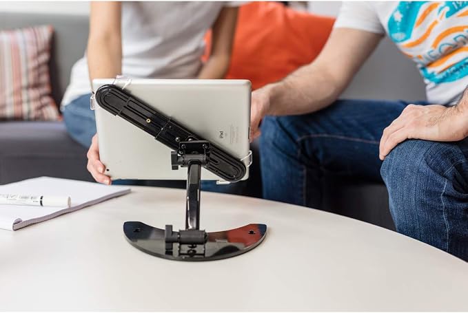 Tarifold X-tend Desktop Tablet Holder, Fits 7-10 Inch Tablets, Black | Fits 7-10 inch tablets, 360-degree rotating holder, locking cap screws, secure transparent corners, durable metal base