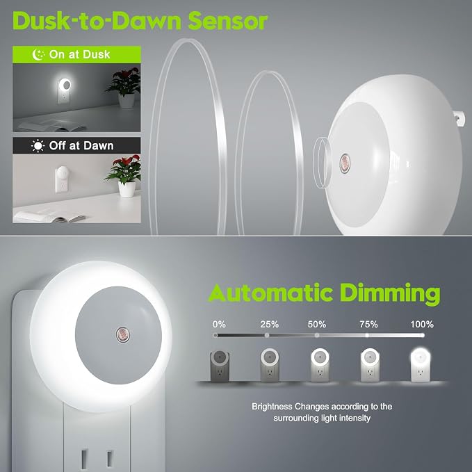 fesnne Night Lights Plug into Wall, Night Light, Dusk to Dawn Sensor, White Led Night Light 0.5W, 8 Pack Nightlight for Adults, Bedroom, Bathroom, Hallway, Kitchen
