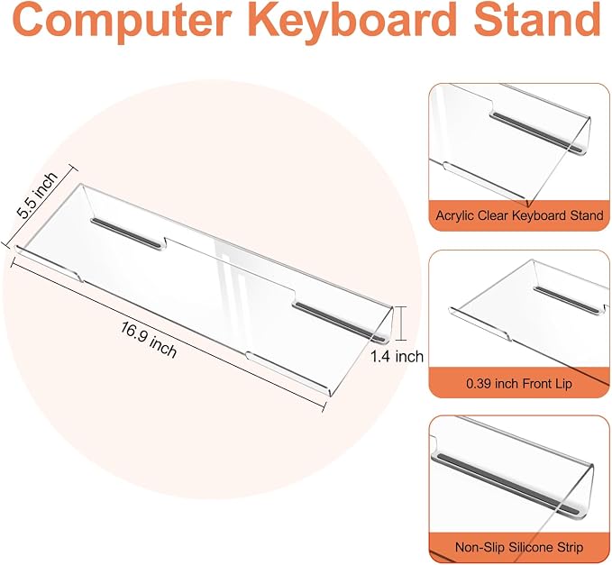 MOSISO Keyboard Stand&Wrist Rest Support for Keyboard &Mouse Pad Set | Ergonomic Massage Wrist Rest Set, Easy Typing Working Acrylic Clear Stand for Office Home, Cosmic Orange