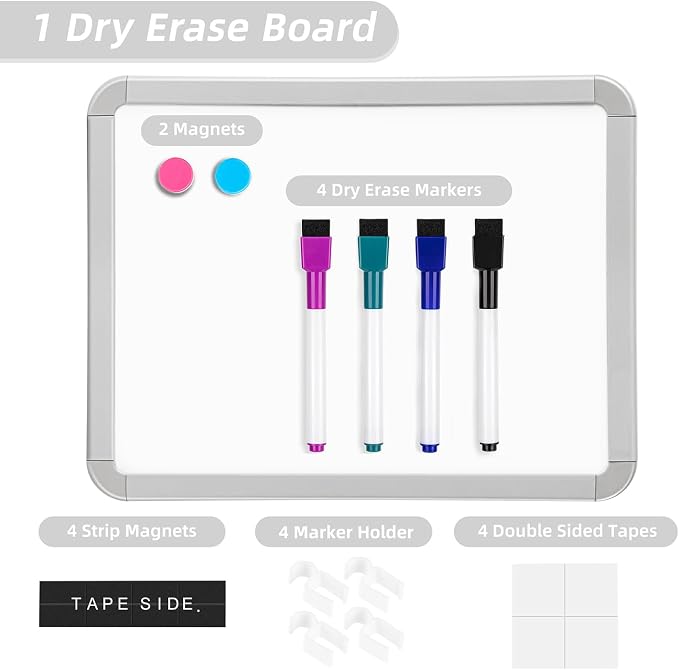 VUSIGN Small Dry Erase Whiteboard, 8.5 x 11 Inches White Board for Kids, Students, Fridge, Locker, Mini Dry Erase Board | Includes 4 Dry Erase Markers,Small Mini White Board for Students Fridge Wall Locker