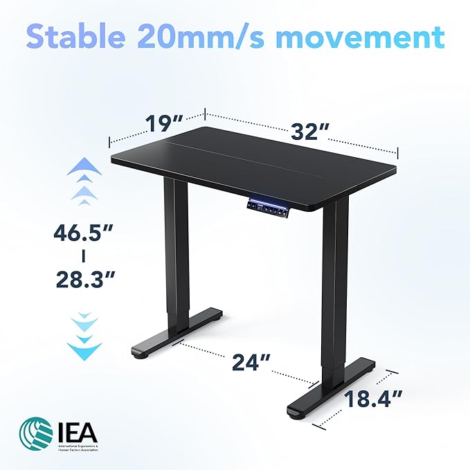 HUANUO AI-Powered Electric Standing Desk with Smart APP, Compatible with Alexa & Google, Adjustable Height, 6 Memory Settings, Sedentary Reminder, Ergonomic Sit-Stand Desk, 32-inch, Black
