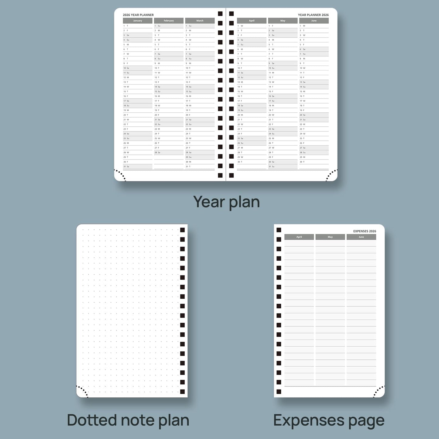 POPRUN Pocket 2026 Planner (Small Size- 4'' x 6.25'') Weekly and Monthly for Purse - Calendar 2026 (Jan. 2026 - Dec.2026) with Soft Cover, Plastic Ruler - Grey