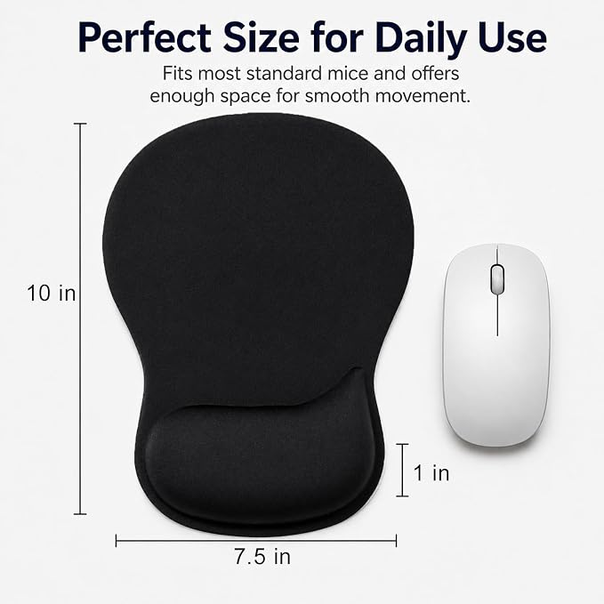 Mouse Pad with Wrist Rest Ergonomic Memory Foam Support, Non-Slip Rubber Base, Comfortable Typing Cushion for Home Office Computer Laptop, Black