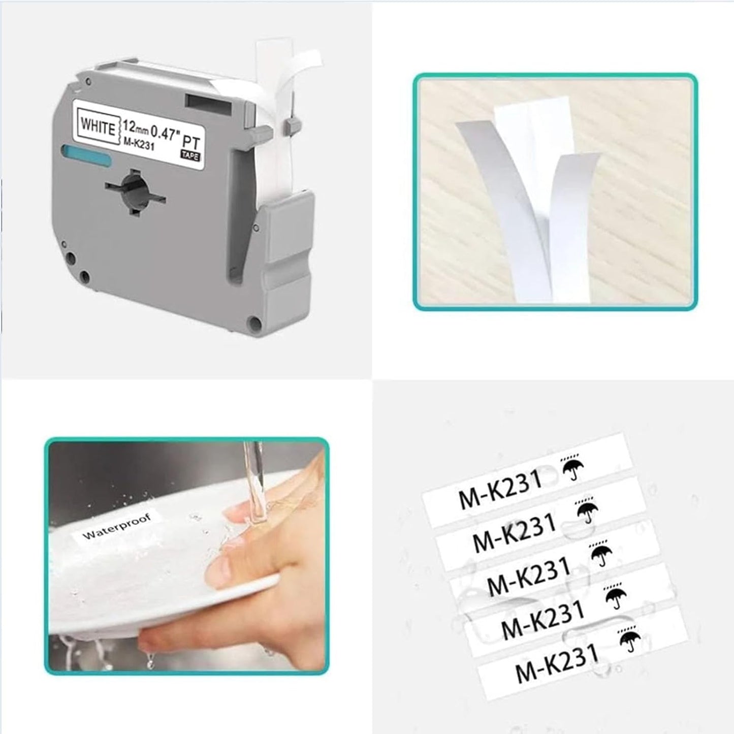 12Pack M-K231 Replacement for Brother M Tape 12mm 0.47'' White, M-K231s MK231s M231 Label Tape Replace for Brother PTouch PT-M95, PT-90, PT-70, PT-65, PT-60, PT-45 Label Maker Refills