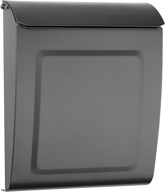 Architectural Mailboxes Aspen Locking Wall Mount Mailbox, Graphite, Small | Galvanized steel build with a concealed lock and key drop box and weather-resistant outdoor construction.