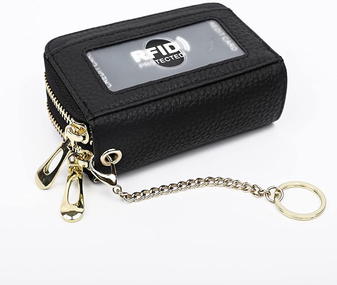 imeetu RFID Credit Card Holder, Small Card Wallet Women, Leather Card Case | Genuine Leather Women's Card & id Cases, Change Coin Purse with Zipper Keychain id Window, 20 Colors & 3 Styles, Daily, Gifts