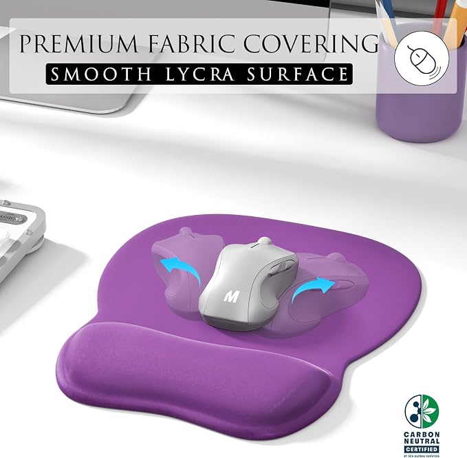 MROCO Ergonomic Mouse Pad with Gel Wrist Rest, 9.4 x 8.1 in, Violet Purple | Ergonomic Shape Design, Multiple Pattern Options, Gel Wrist Comfort, Smooth Lycra Surface, Non-Slip PU Base