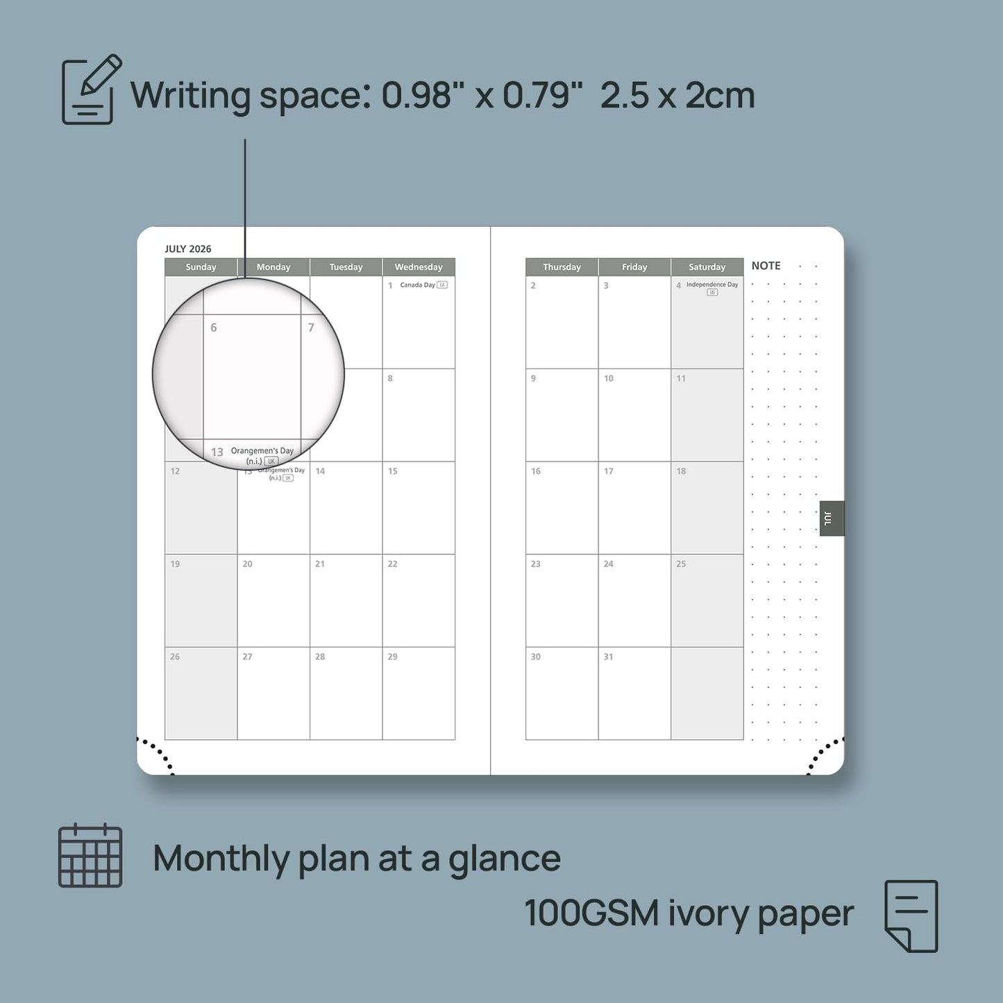 POPRUN Weekly Planner 2026 Calendar (Pocket 4'' x 6.25'') 12 Months Notebook with Horizontal Layout, Leather Hardcover, Inner Pocket, 100GSM Thick Paper, Pen Holder - Navy Blue