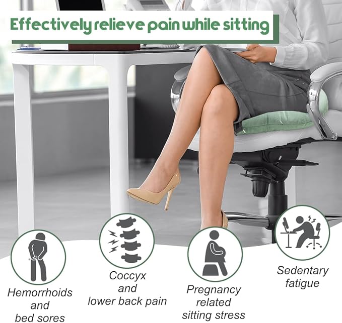 Stuffed Donut Pillow Seat Cushion | for Tailbone and Coccyx Pain, Hemorrhoids, Bed Sores, Pregnancy, Prostate, Surgery Recovery, Sitting Pressure Relief, for Home, Office and Car (Moss Green)