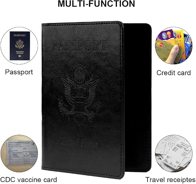 Passport Holder, Passport Cover, Passport Holder for Women, 2 Pack Travel Passport Wallet, Leather Passport Case, Passport Protector International Travel Must Haves Accessories, Black+Pink