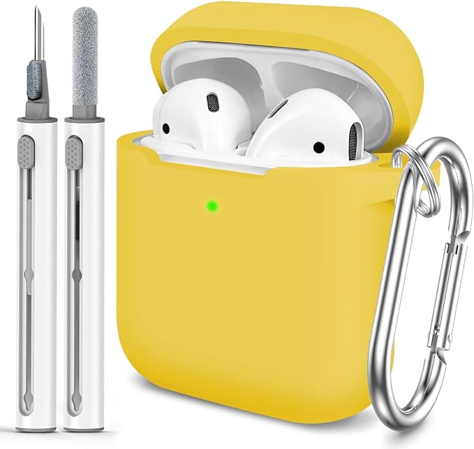 for AirPods Case Cover, Come with Clean Pen，Soft Silicone Protective Cover for Women Men Compatible with Apple AirPods 2nd 1st Generation Charging Case, Front LED Visible,Yellow