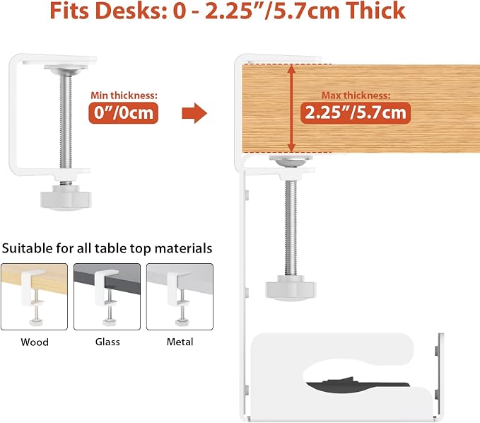 Univivi Under Desk Cable Management Tray, Cable Management, 32 inch, White | Durable Steel Material, Desk Cable Management with No-Drill C-Clamp and Screw Mount, Cord Management for Office/Home