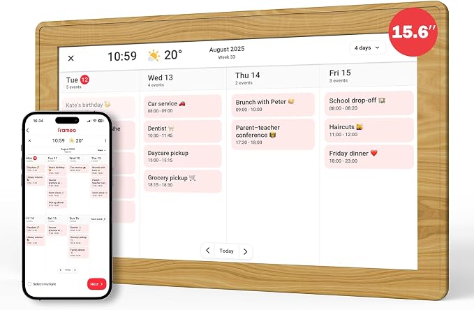 Digital Calendar 15.6 inch Wall Planner, Smart Touch Screen, Digital Calendar,Electronic Calendar & Digital Picture Frames Smart WiFi, Display for Family Schedules and meal planning,Great for Organizing Your Schedules,Planner,Teak Wood Grain