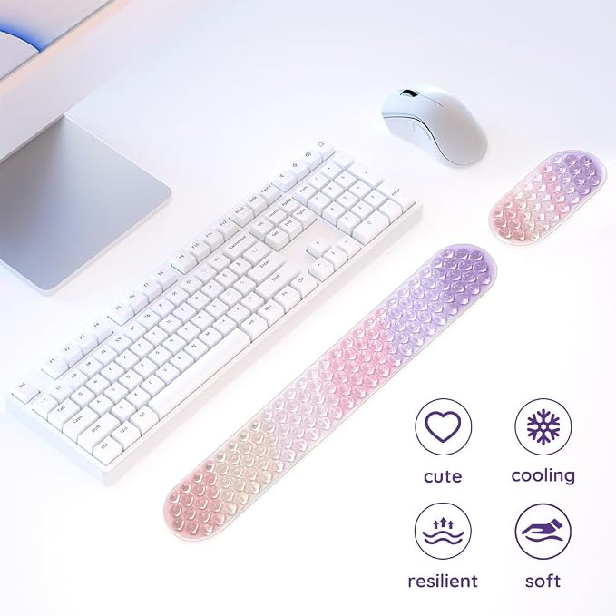 Keyboard & Mouse Wrist Rest Set, Wrist Gel Pad, Wrist Rest for Computer Keyboard Mouse, Cool Ergonomic Wrist Pain Relief Wrist Support Pad for Office School Home Laptop (Pink and Purple)