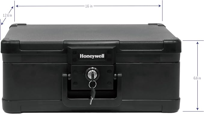 Honeywell Safes & Door Locks 30 Minute Fire Resistant & Waterproof Safe Box With Carry Handle - 1503 (.24 Cu Ft.), Black