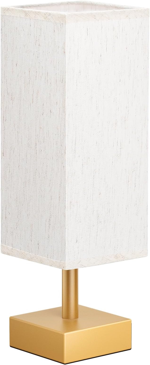 aooshine Gold Small Table Lamp - Bedside Lamp for Bedroom, Minimalist Nightstand Lamp with Square Fabric Shade, Desk Lamp for Kids Room Dorm | Inline Rocker Switch, Corded Electric, Bulb Not Included, 12.8" Mini Table Lamp for Nightstand, Desk, Dorm, O...