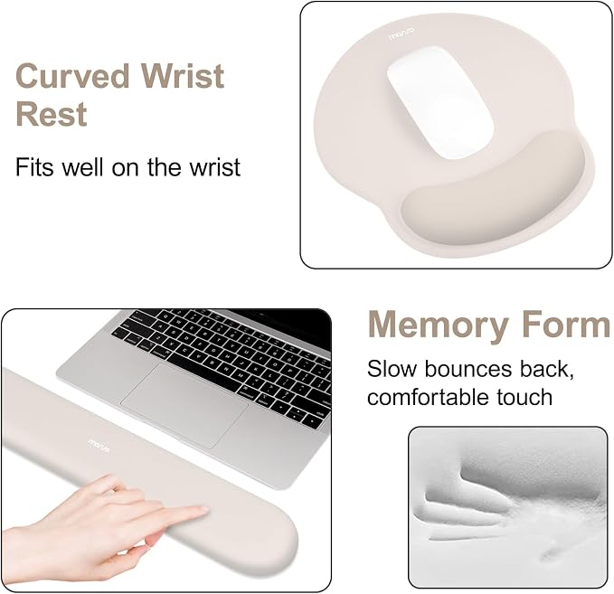 MOSISO Wrist Rest for Mouse Pad Set, Large Gaming Deskpad, Stone Gray | Circle Curved Mousepad&Keyboard Wrist Rest&Coaster, Ergonomic Non-Slip Mousepad&Easy Typing Pad with Silicone Lining