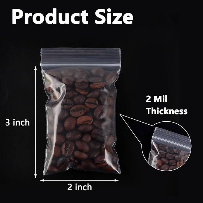 500 PCS 2" x 3" Small Plastic Bags for Jewelry Mini Clear Plastic Poly Bag 2 Mil with Resealable Lock Seal Zipper for Storage Gifts Candy Screws