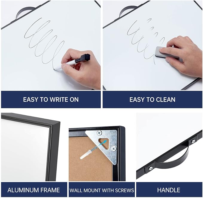 Small White Board - 12 X 16 Inches Portable Aluminum Frame Magnetic Dry Erase Board with Holder, to Do List Notepad for Office, Home, School