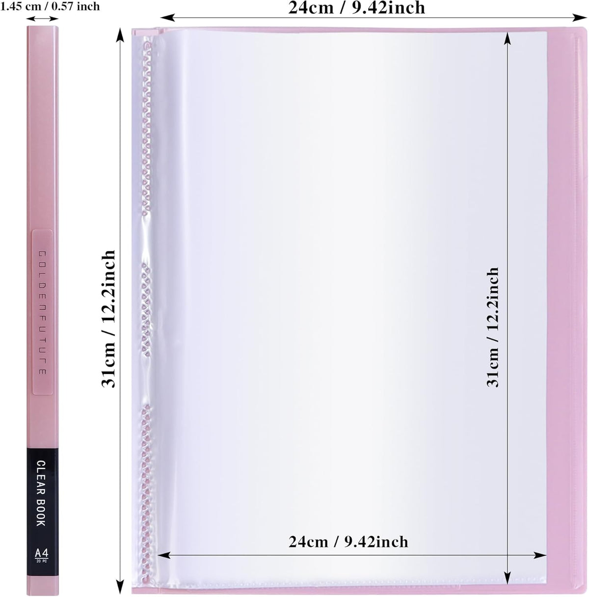 Tuhangcc Binder with Plastic Sleeves 8.5x11 20-Pocket- Heavy Duty Art Portfolio Folder with Clear Sheet Protectors,Displays 40Pages, Presentation Book for Artwork, Document Organizer(Space Gray)