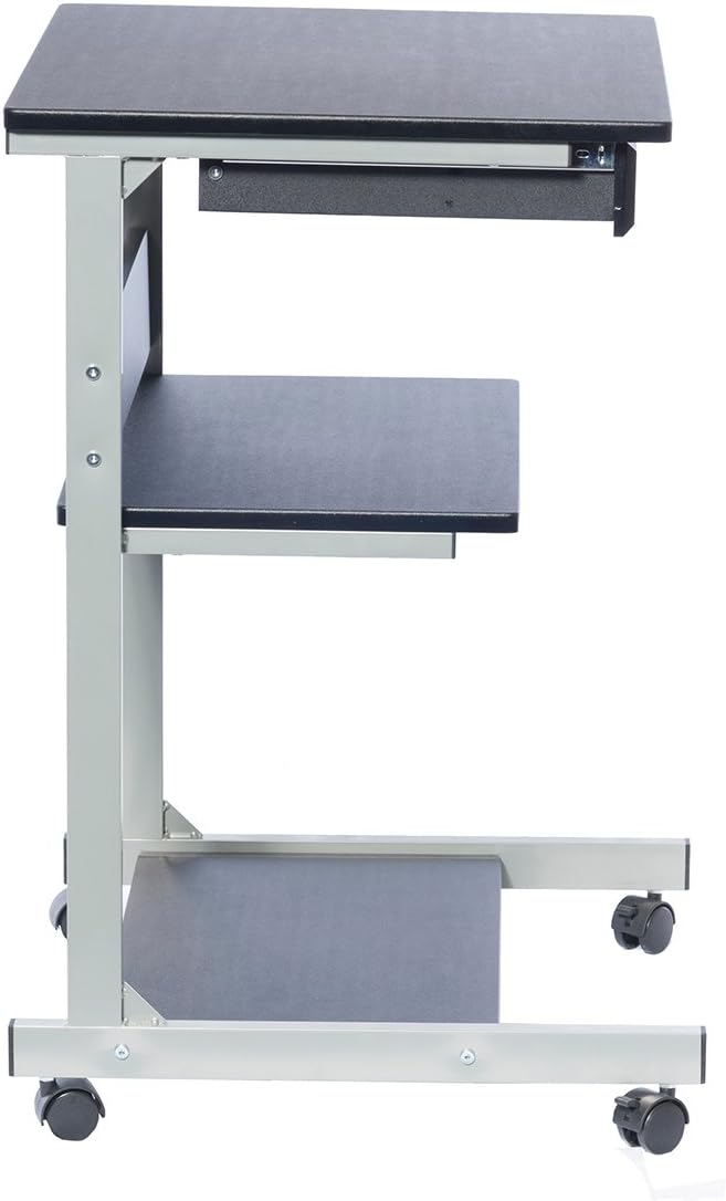 Techni Mobili Rolling Laptop Cart w/ Storage & Printer Shelf,Graphite Black | Rolling laptop cart with storage shelf, printer platform, locking wheels, portable workstation, laptop stand, or mobile desk