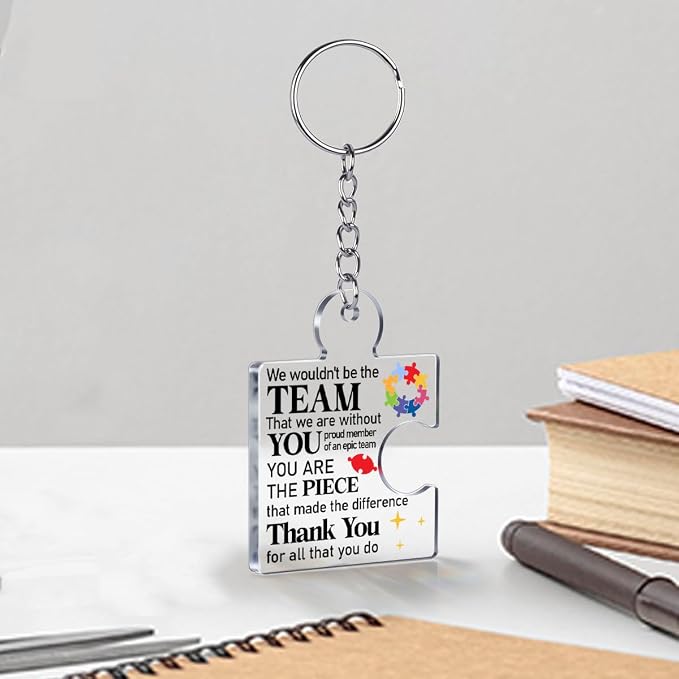 Team Appreciation Gifts Bulk Thank You Keychains for Coworkers | Gift Set for Employee, Staff, Teachers, Teamwork Puzzle Piece Keyring, Acrylic