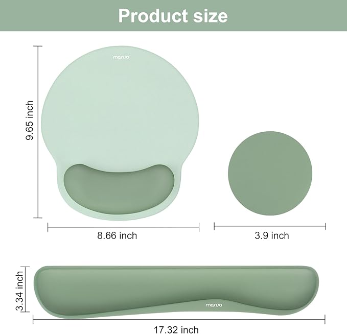 MOSISO Wrist Rest Support for Mouse Pad&Keyboard Set, Antique Green | Streamline Ergonomic Mousepad&Coaster Non-Slip Base Home/Office Pain Relief&Easy Typing Pad with Soft Cloth&Silicone Lining