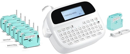 M950 Label Maker Machine Bundle, Rechargeable Portable Labeler Machine with 7 Tapes 12mm White, Bluetooth Handheld Label Printer, Backlit Inkless Labeling Maker for Office School Home