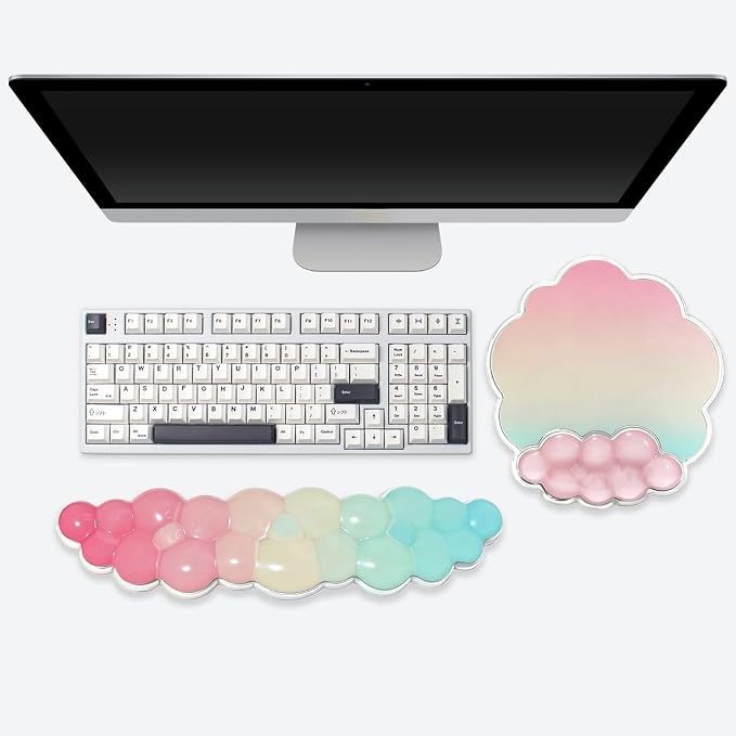 Sumgsn Gel Wrist Rest Set, Ergonomic Clear Cooling Wrist Rest Support Set with Non-Slip Base for Computer/Laptop/Gaming/Home/Office/Typing Pain Relief (Cloud Shape, Light Blue and Pink)