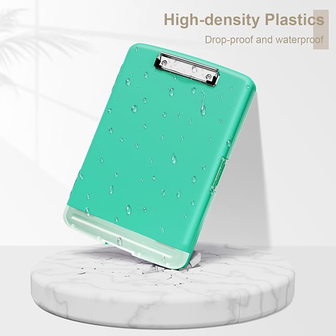Piasoenc Clipboard with Storage, 8.5 x 11 Clip Board with Pen Holder, Green | High Capacity, Heavy Duty Plastic Organization Box for A4 Legal Paper Folder, Folio & Side-Opening Nurses, Teachers, Student