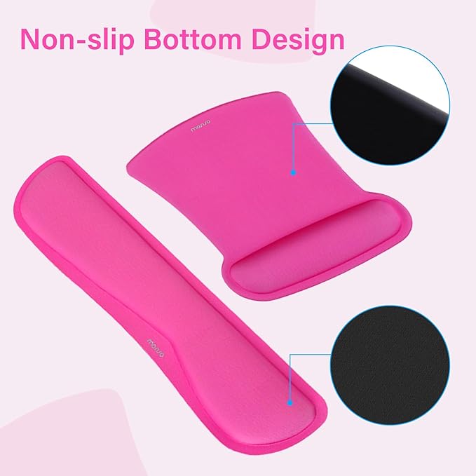 MOSISO Keyboard Mouse Pad Set, Large Gaming Mousepad&Keyboard Wrist Rest&Mouse Wrist Rest&Coaster, Ergonomic Non-Slip Mousepad&Easy Typing Cushion with Memory Foam for Home Office, Bright Rose