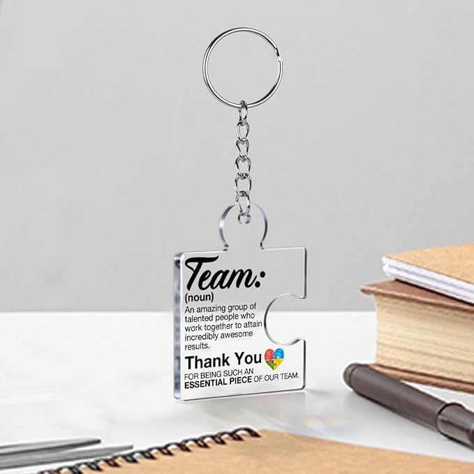 Team Appreciation Gifts Bulk Thank You Keychains for Coworkers | Gift Set for Employee, Staff, Teachers, Teamwork Puzzle Piece Keyring, Acrylic