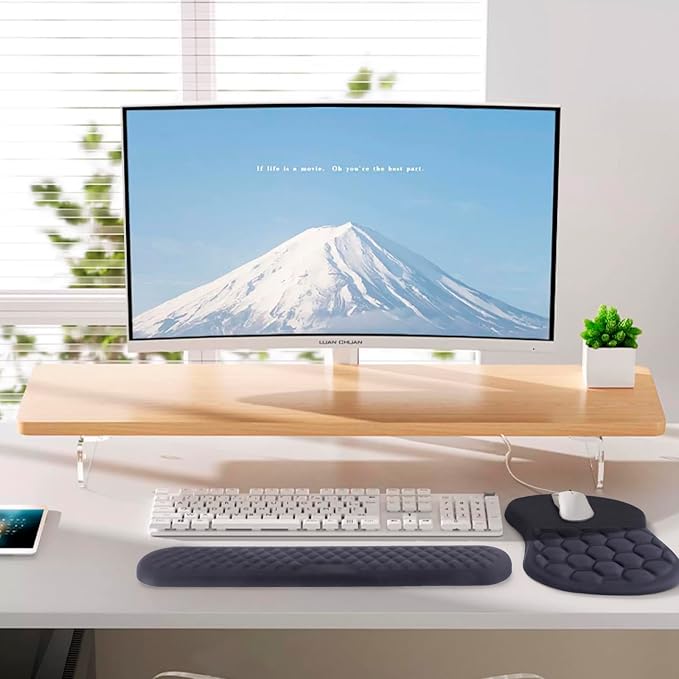 Ergonomic Mouse Pad Wrist Support, 2 in 1 Keyboard Wrist Rest Set | Memory Foam, 15° Ergonomic Slope, Massage Bead Design, Non-Slip PU Base, Lycra Fabric, for Office & Gaming,Black