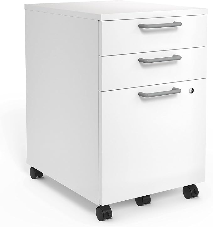 Union & Scale Mobile Pedestal File Cabinet, 3-Drawer, White, Wheels | Rolling letter/legal storage for office and everyday document use.