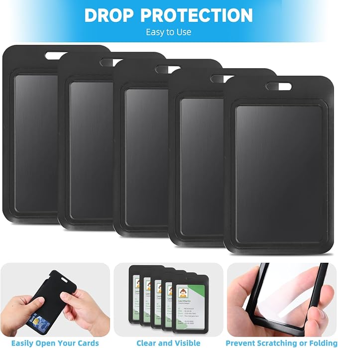 5 Pcs ID Badge Holder,Vertical Key Name Card Protector,Hard Plastic Cover Holders for Lanyard Men Women Work Office Nurse Teacher Student Photocard