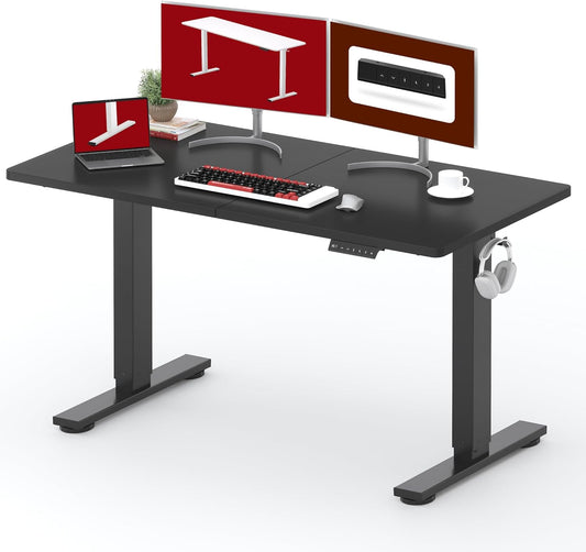 SANODESK Standing Desk Height Adjustable Electric Stand up Desk 55x24 Inches Sit Stand Home Office with Splice Board, Black Frame/Black Top
