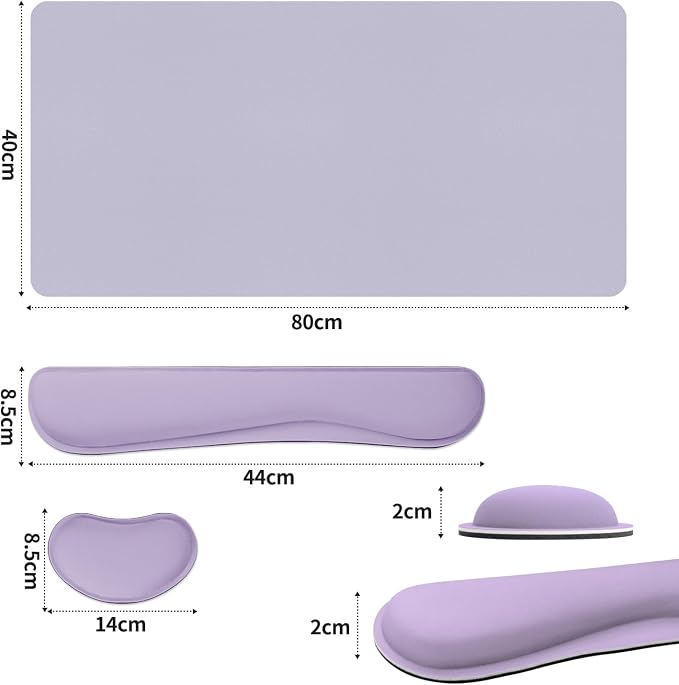 Keyboard and Mouse Pad, 3-in-1 Desk Mat Set Keyboard Wrist Rest | 31.5" x 15.7" Desk Mat, Ergonomic Wrist Rest for Computer Keyboard, Non-slip Base, Waterproof Computer Mat, Lavender