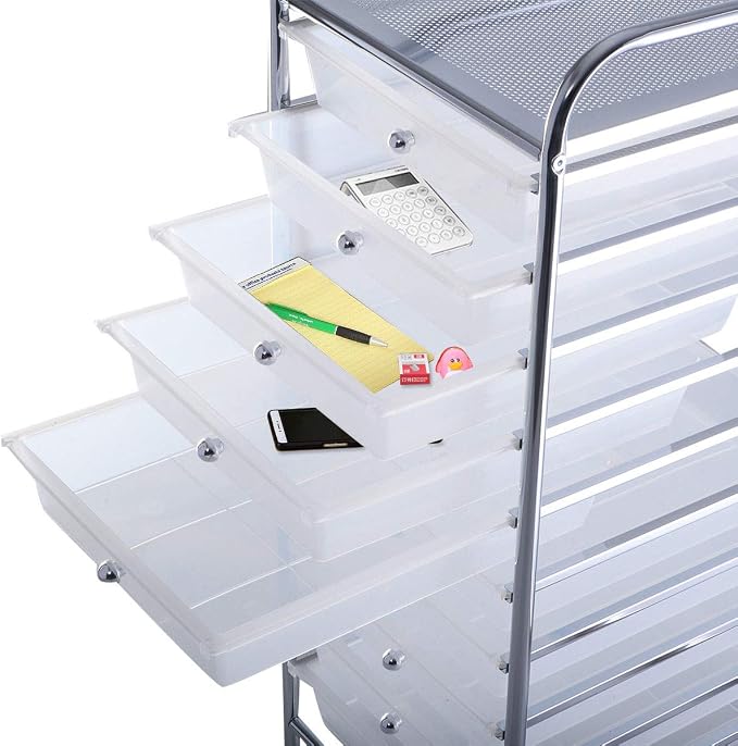 Giantex 10 Drawer Storage Cart Rolling Cart File Scrapbook Paper Mobile Organizer for School Office (Clear)