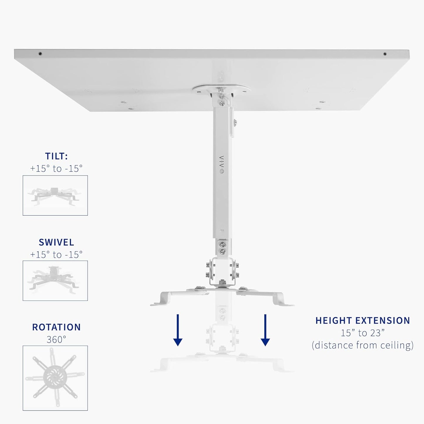 VIVO Universal Adjustable 2 x 2 feet Drop Ceiling Extending Projector Mount, Suspended Drop-in Ceiling Tile Projection Mounting Kit, for Office Home or School, White, MOUNT-VP08DP