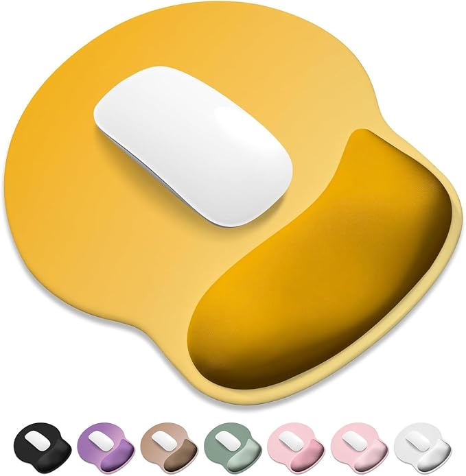 ITNRSIIET Ergonomic Mouse Pad with Wider Memory Foam Wrist Rest +17% - Curved Cushion Reduces Pressure 20%, Pain Relief, Non-Slip, Smooth, Cute Colors, 9.85 x 9 in, Yellow Gradient