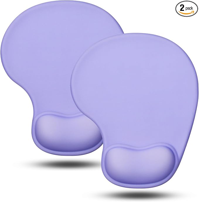 JIKIOU Ergonomic Mouse Pad with Gel Wrist Rest 2Pack, Portable Small Purple | Upgraded-Prevent Gel Leakage, Ergonomic Design for Pain Relief, Cooling Gel filled, Smooth Lycra Surface, Non-Slip PU Base